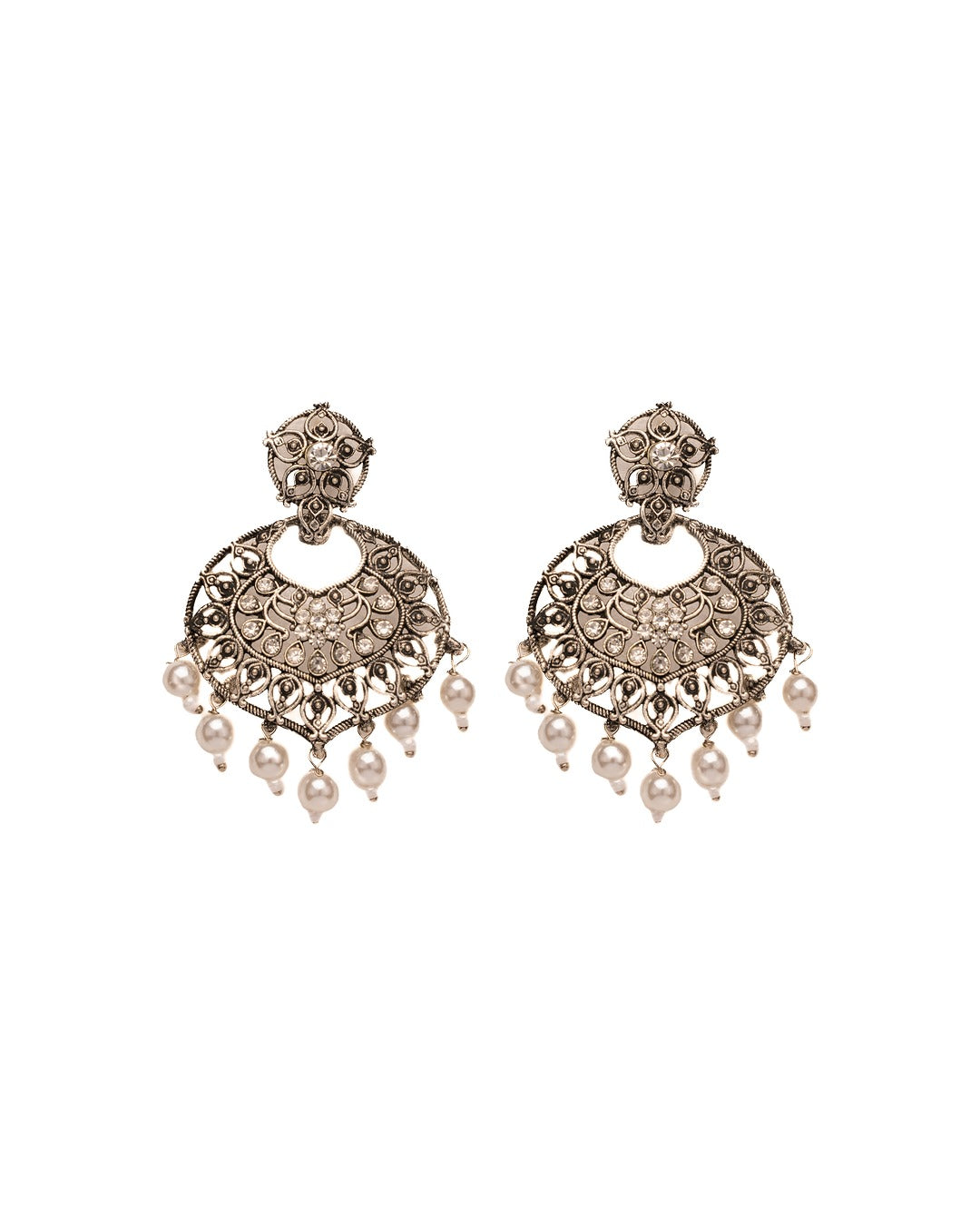 Heritage Pearl Chandbalis - Culture, Curves, & Crystals