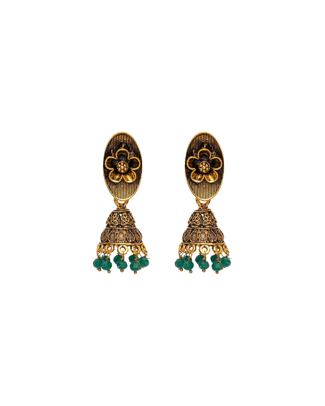 Petal Harmony Dangler Earrings - Nature’s Muse in Metal & Emerald