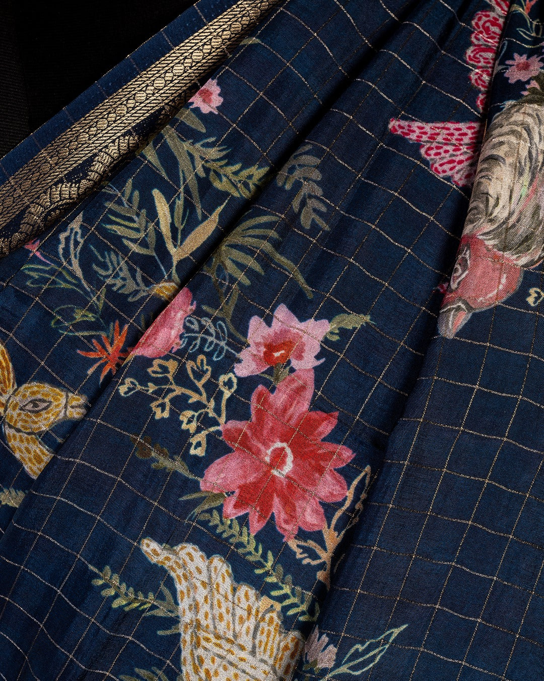 Navy Blue Banarasi Saree - Where Nature Dances on Silk