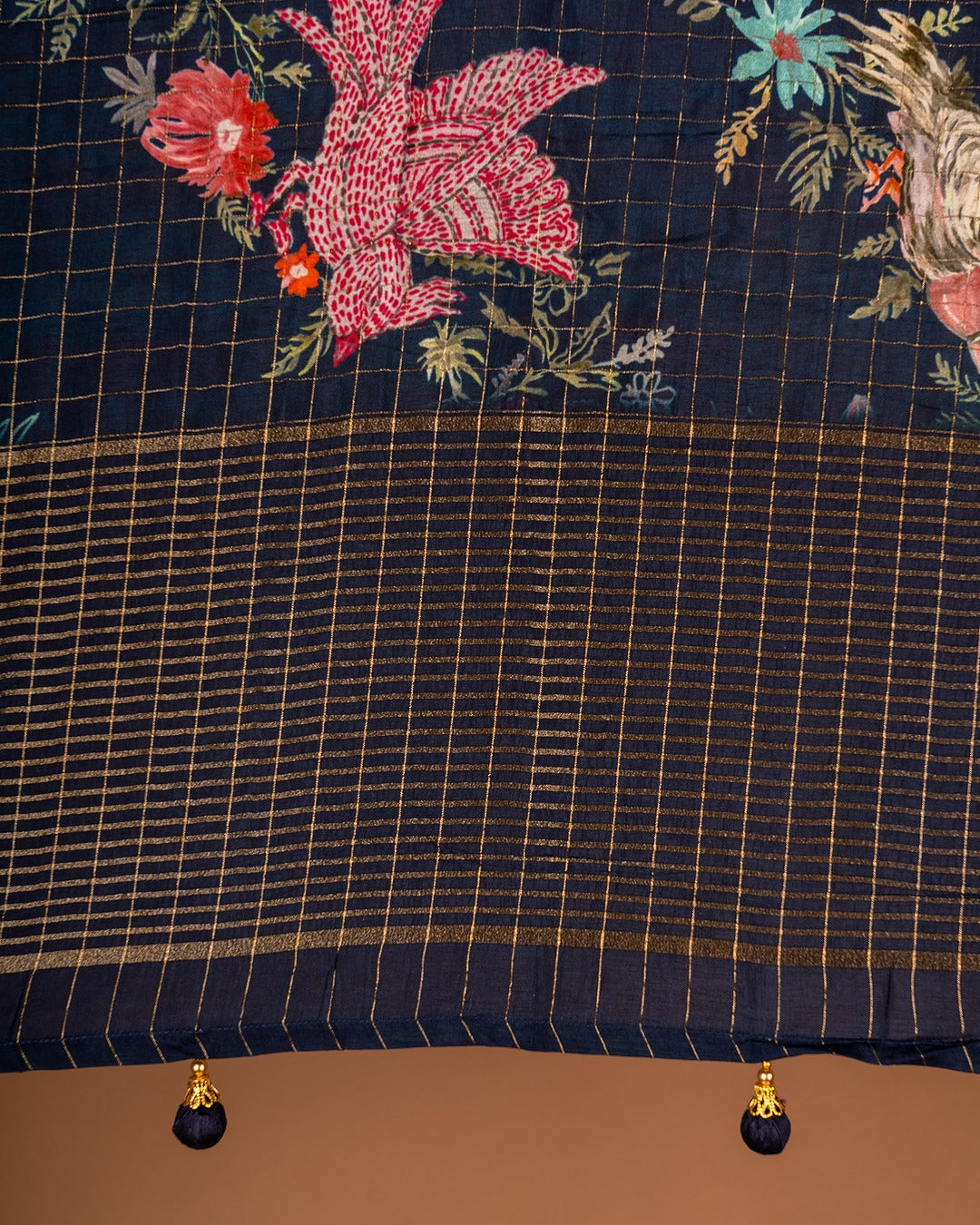 Navy Blue Banarasi Saree - Where Nature Dances on Silk