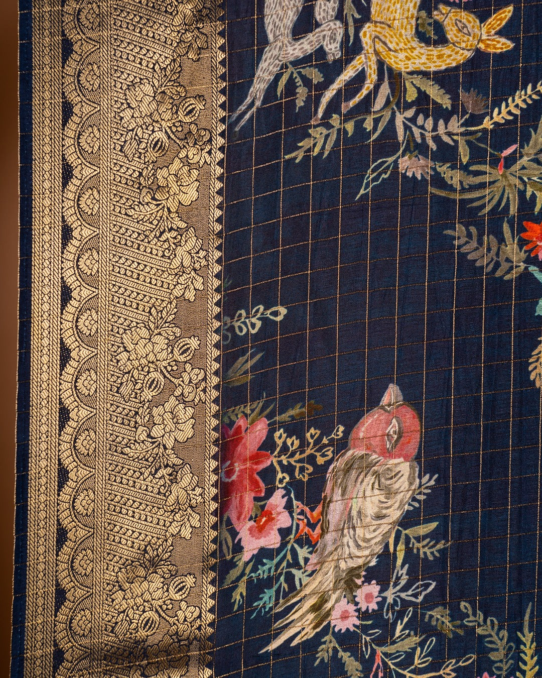 Navy Blue Banarasi Saree - Where Nature Dances on Silk