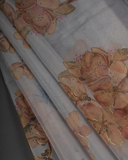 Elegance in Bloom: Embrace Grace with Our Floral Organza Saree - Lightweight Luxury with a Touch of Timeless Charm