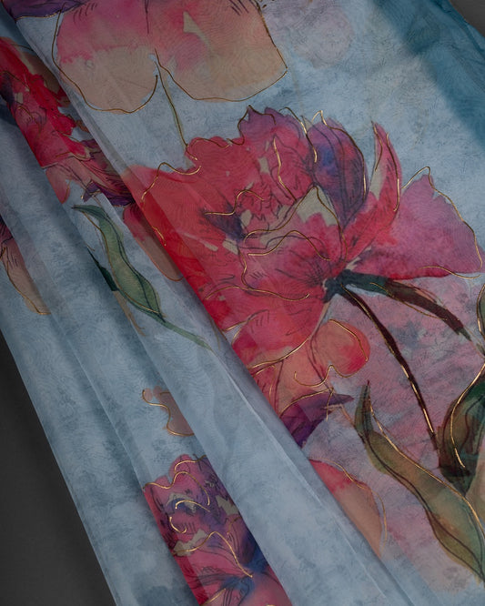 Whispering Florals on a Sky Blue Canvas - Breeze Through Beauty in Every Drape