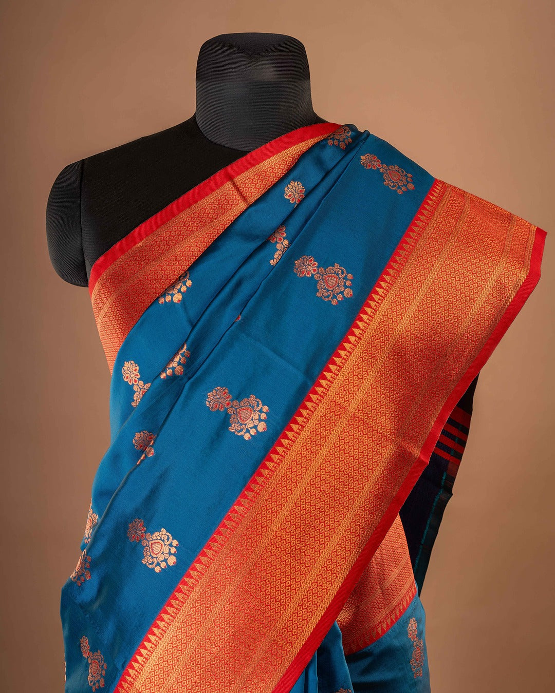 Royal Blue Paithani Saree with Rich Red Zari Border & Intricate Butti Work