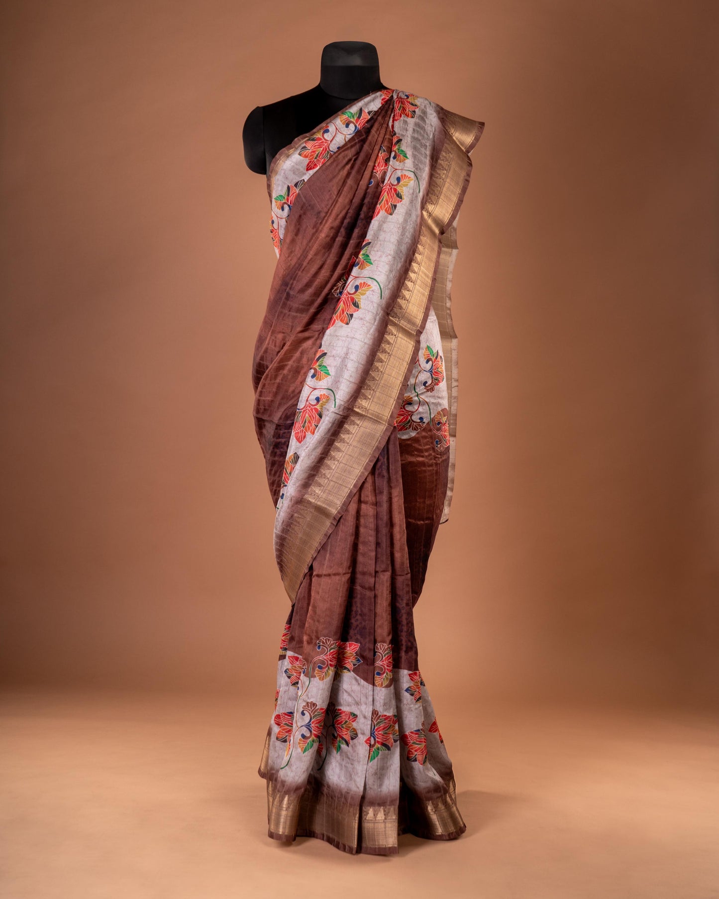 Elegance in Every Drape – Brown & Beige Embroidered Saree