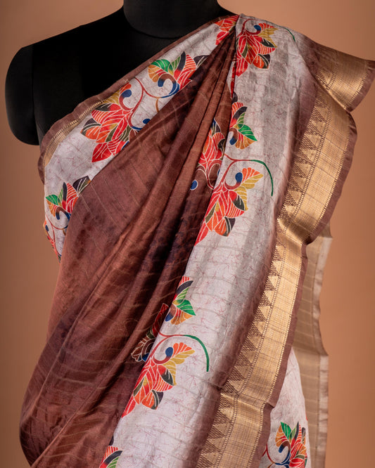 Elegance in Every Drape β Brown & Beige Embroidered Saree