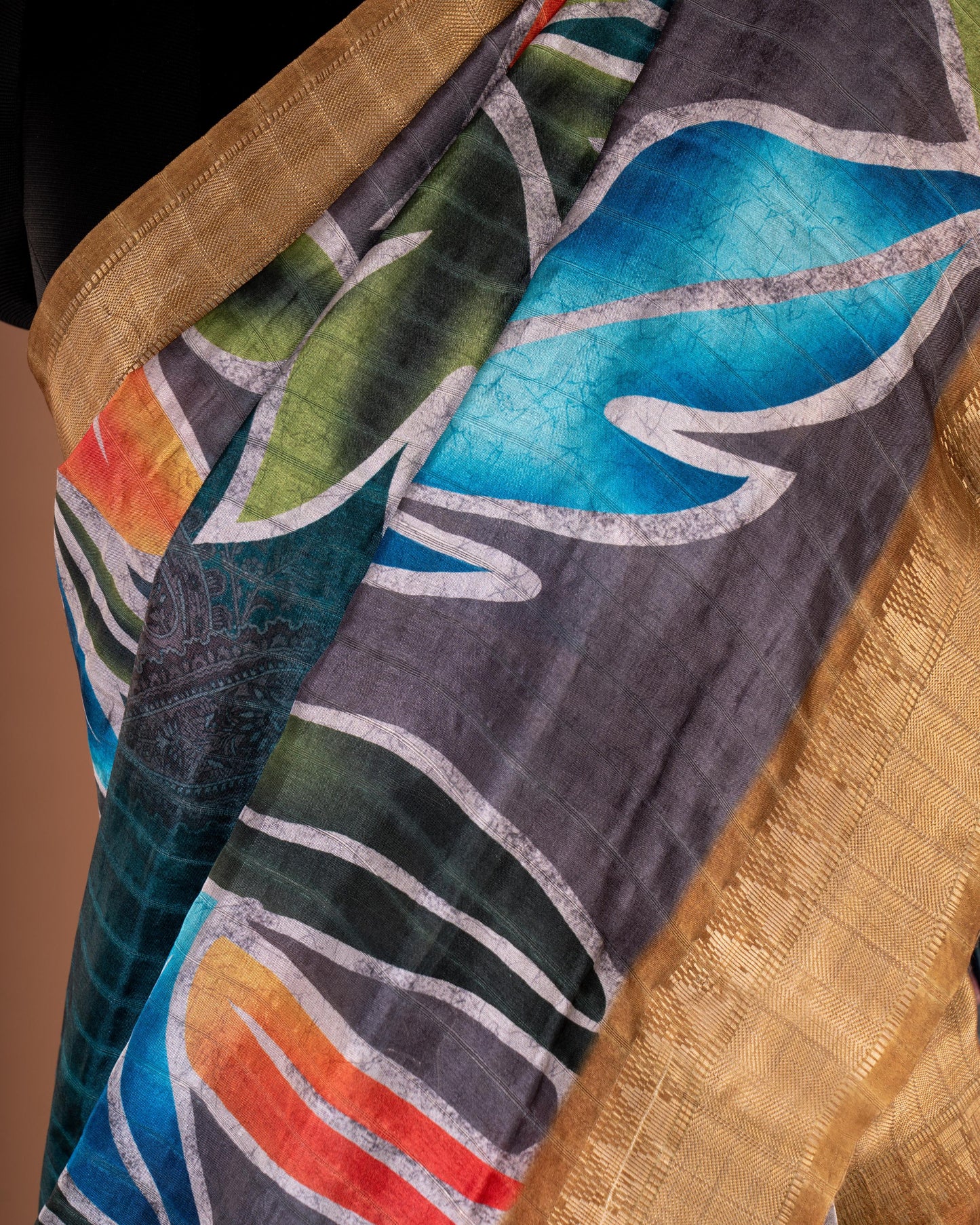 Bold Strokes of Elegance Hand-Painted Teal Saree - Where Art Meets Tradition in Every Drape