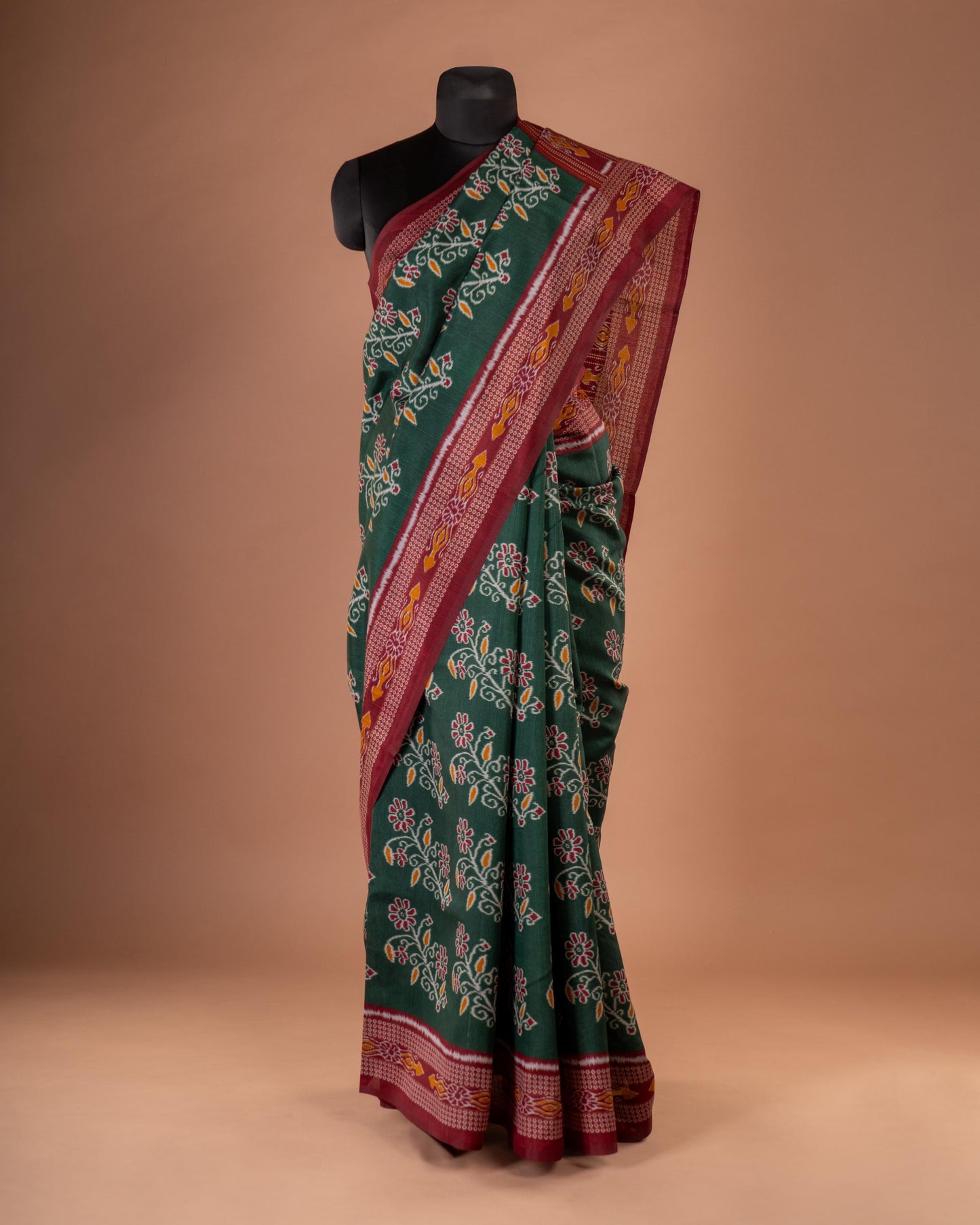 Folk Charm Revived – Green Handloom Saree with Rustic Borders