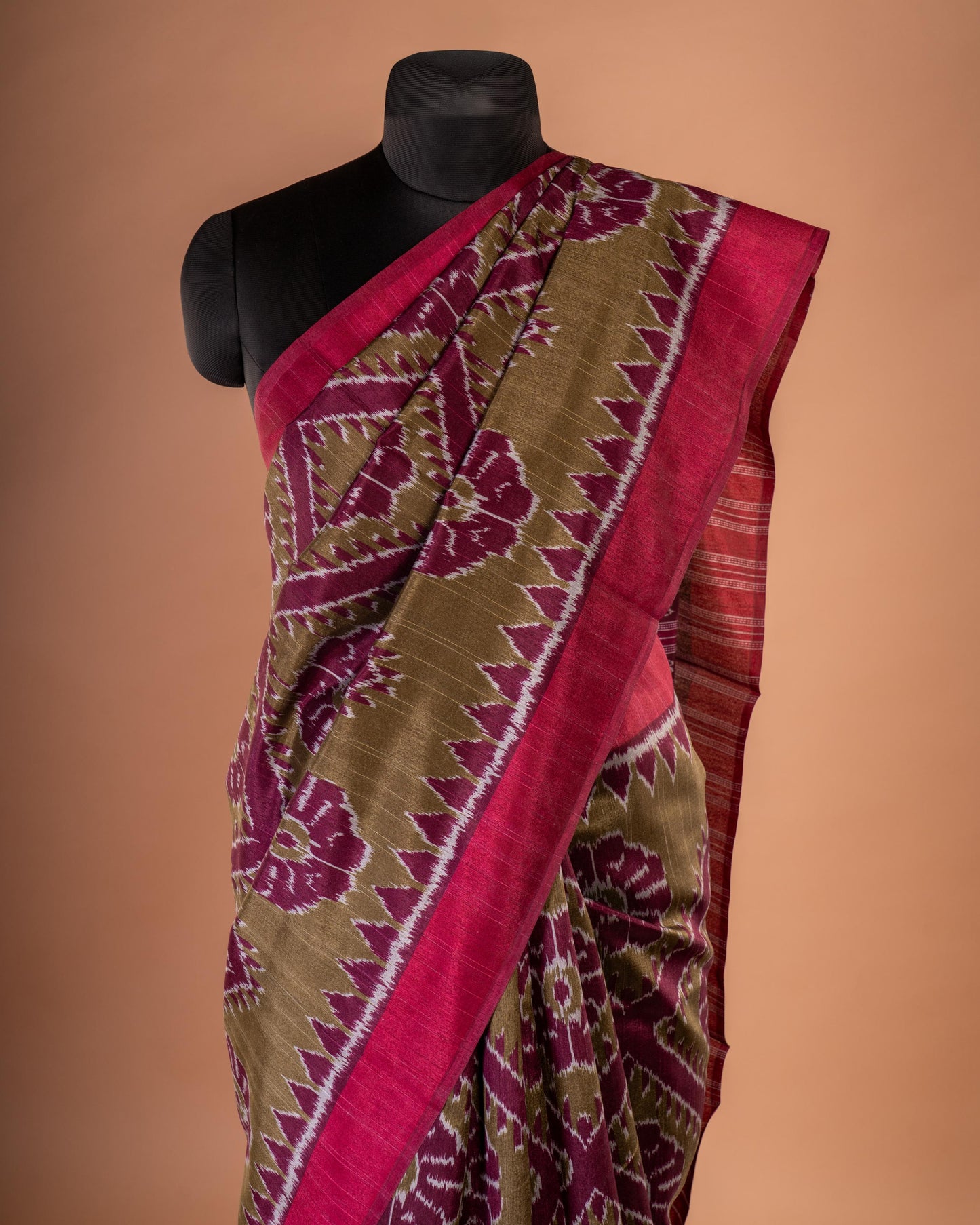 Threads of Tradition – Handcrafted Maroon & Olive Bandhani Saree