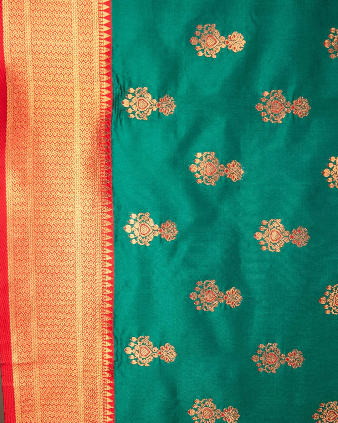 Kanya Kathaa Green Paithani Saree with Red Zari Border & Golden Butti Motifs