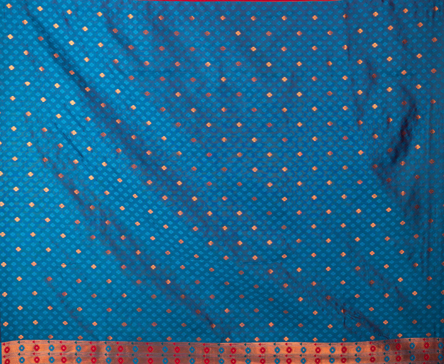 Kanya Kathaa Red Paithani Saree with Blue Zari Border & Peacock Motif Pallu