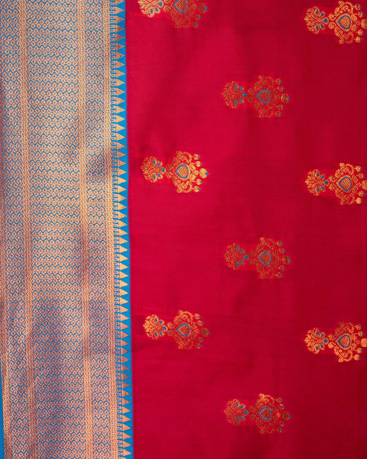 Kanya Kathaa Red Paithani Saree with Blue Zari Border & Peacock Motif Pallu