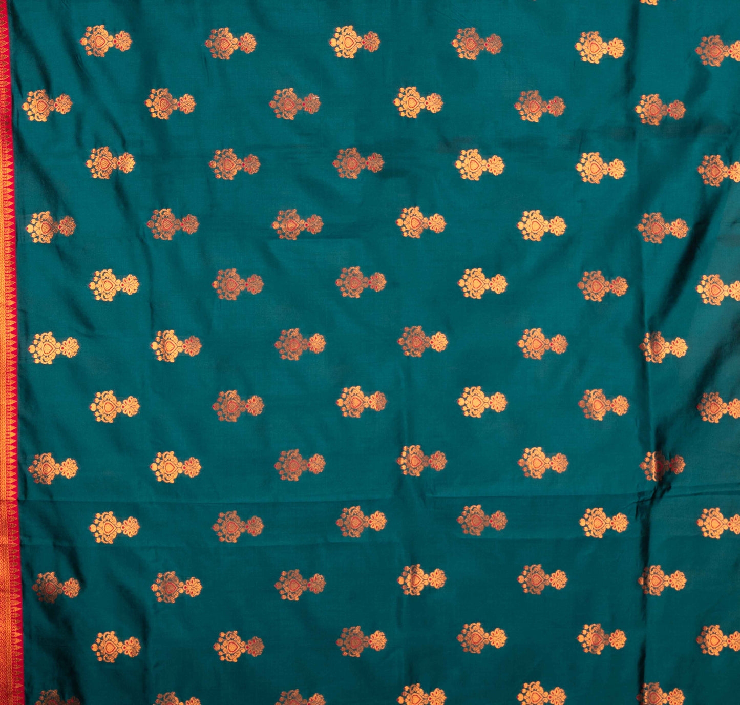 Kanya Kathaa β Teal Blue Paithani Saree with Coral Red Border & Golden Zari