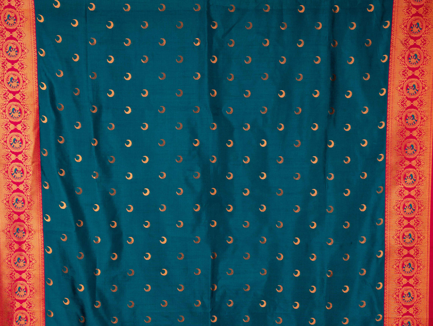 Kanya Kathaa β Teal Green Paithani Saree with Pink Border & Golden Zari