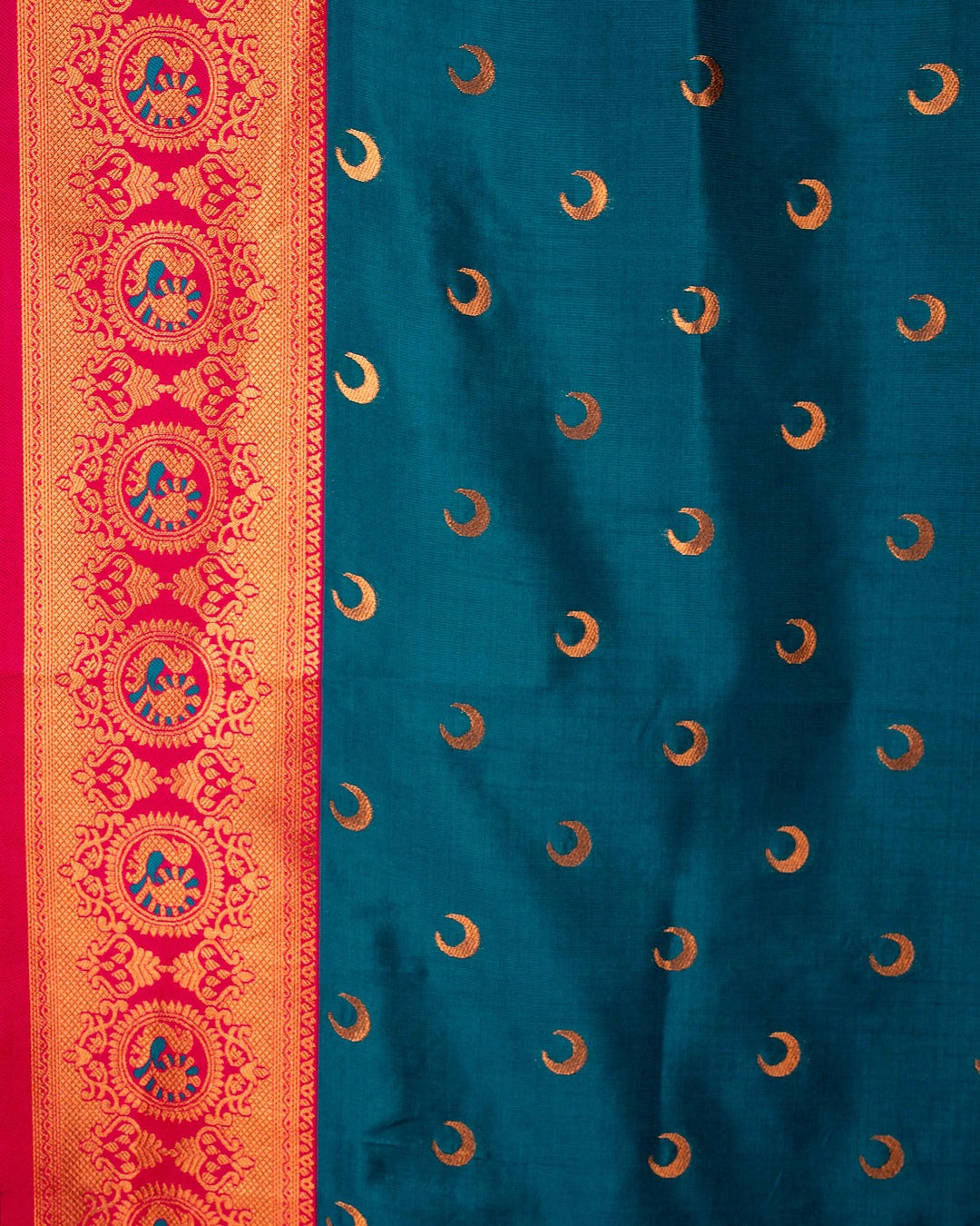 Kanya Kathaa β Teal Green Paithani Saree with Pink Border & Golden Zari