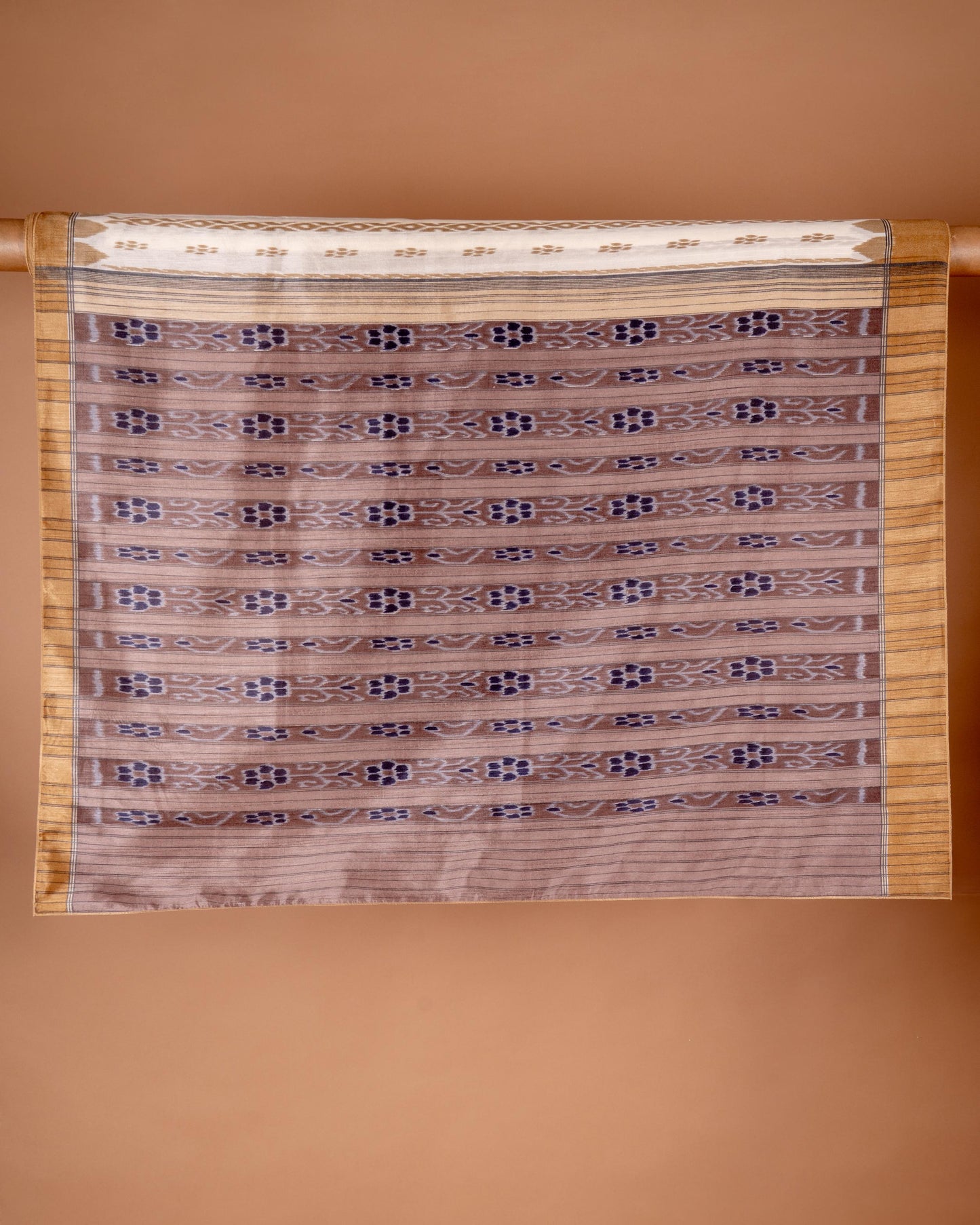 Grace in Simplicity Ivory Ikat Saree with Golden Elegance - Subtle Sophistication Woven with Heritage Charm