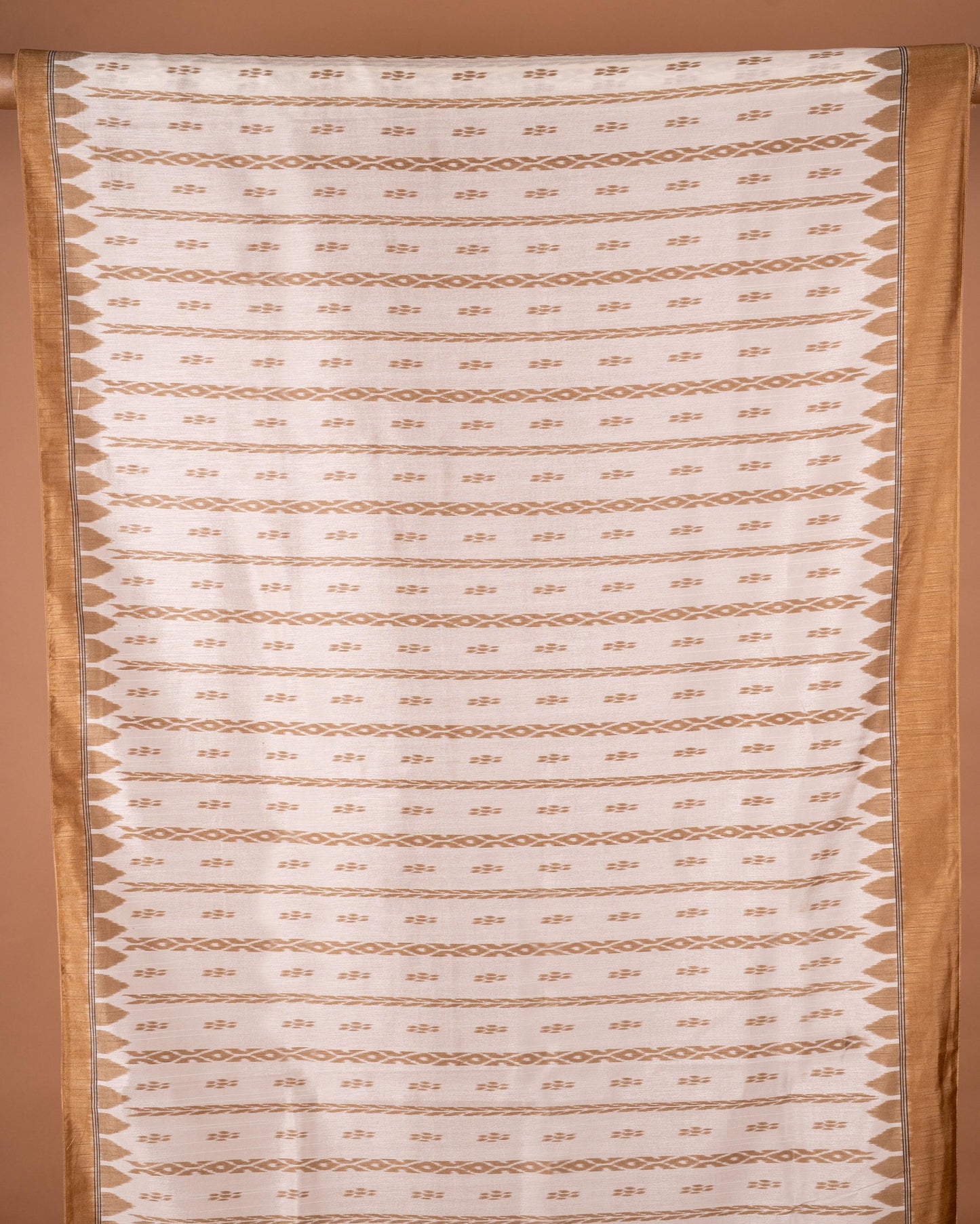 Grace in Simplicity Ivory Ikat Saree with Golden Elegance - Subtle Sophistication Woven with Heritage Charm
