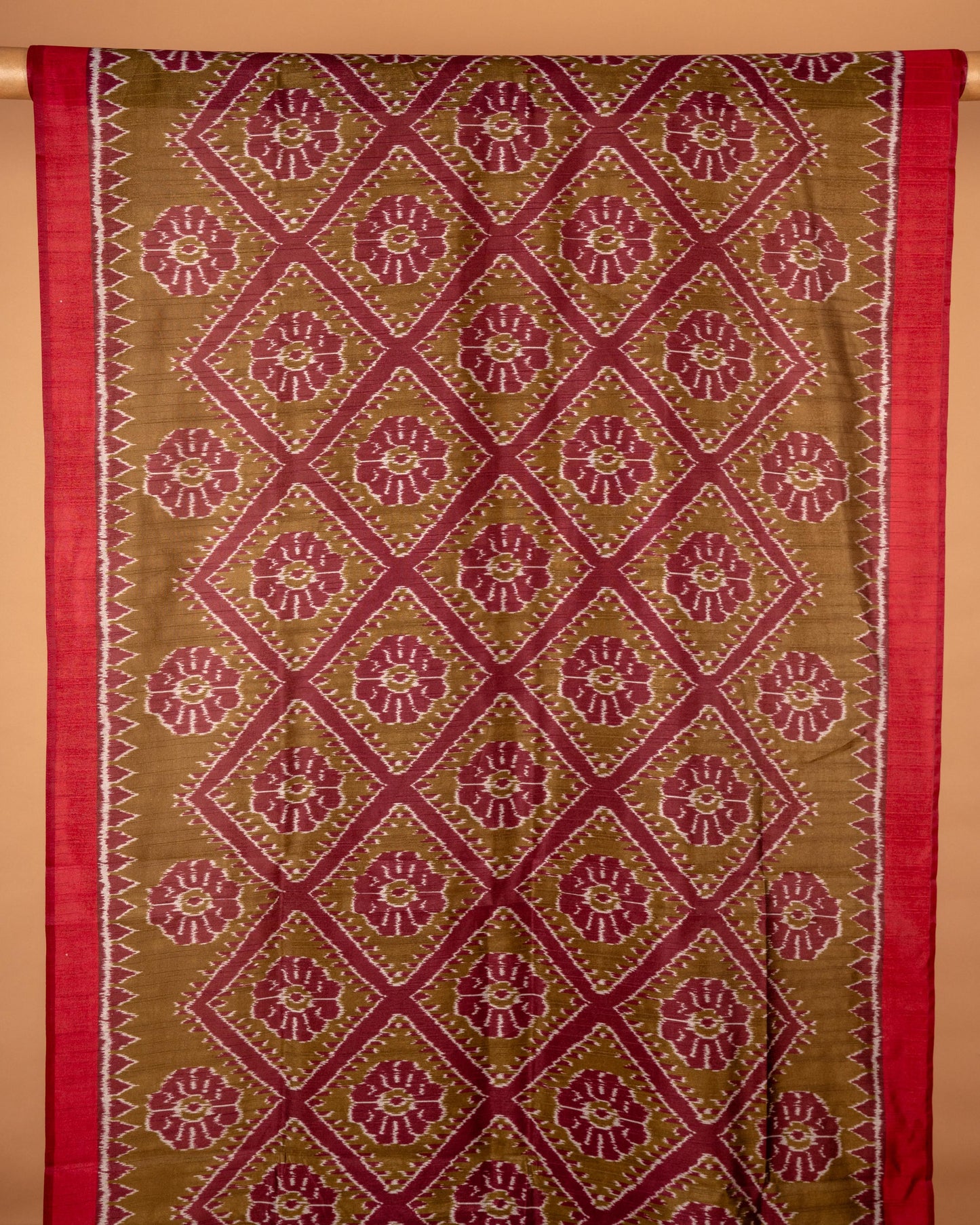 Threads of Tradition – Handcrafted Maroon & Olive Bandhani Saree