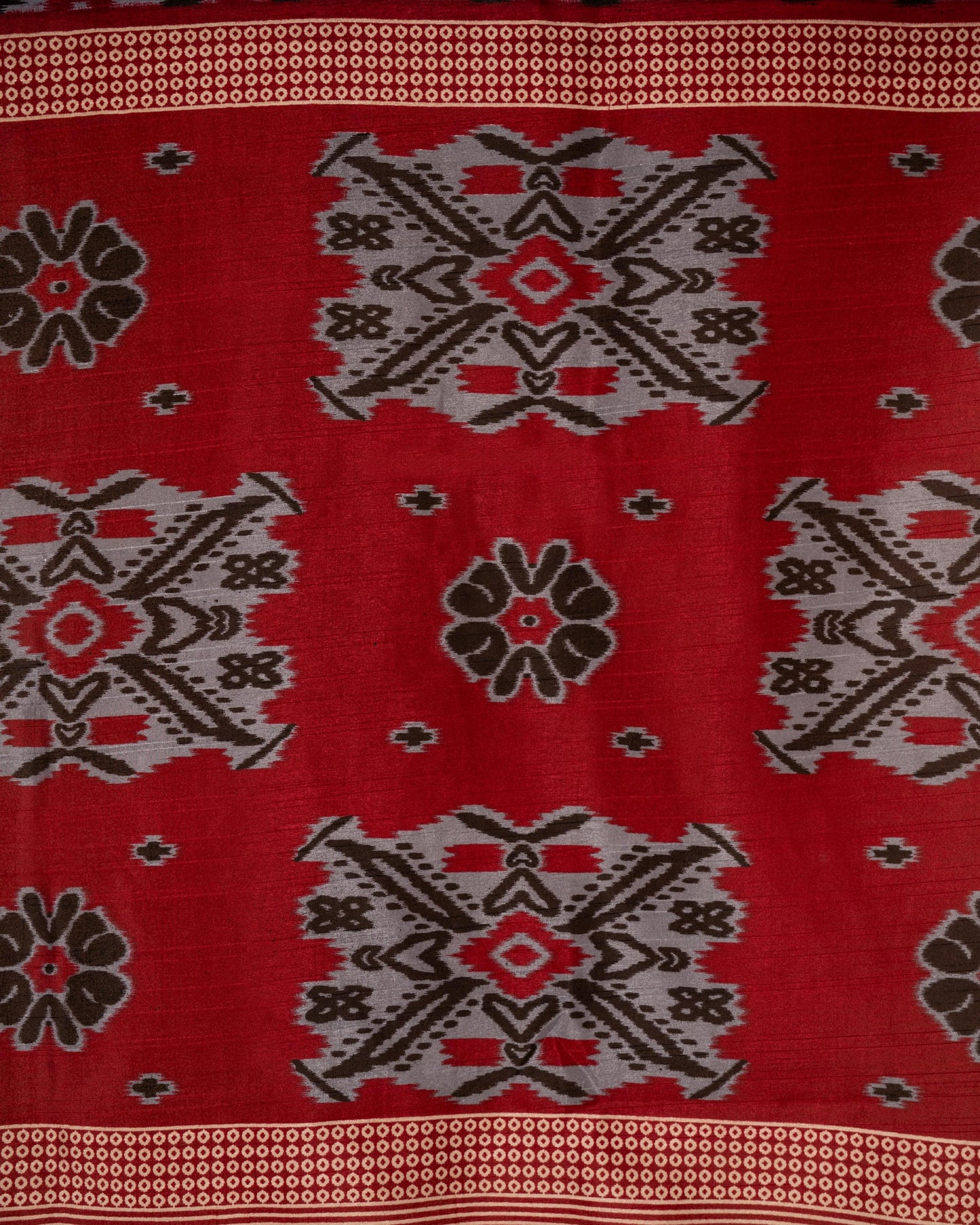 Bold Elegance in Every Drape - Handwoven Black Ikat Saree with Striking Red Accents