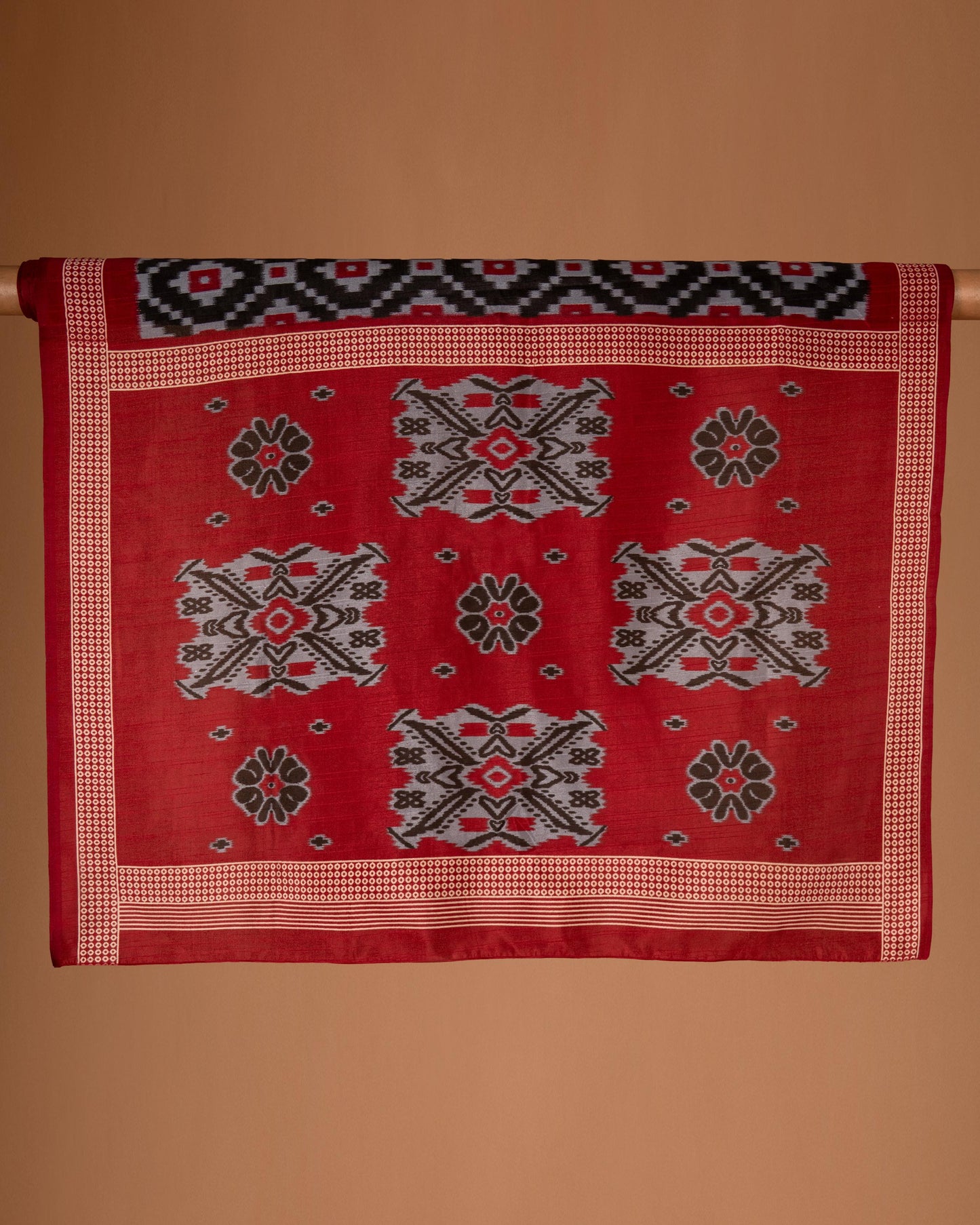Bold Elegance in Every Drape - Handwoven Black Ikat Saree with Striking Red Accents