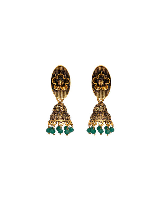 Petal Harmony Dangler Earrings - Nature’s Muse in Metal & Emerald