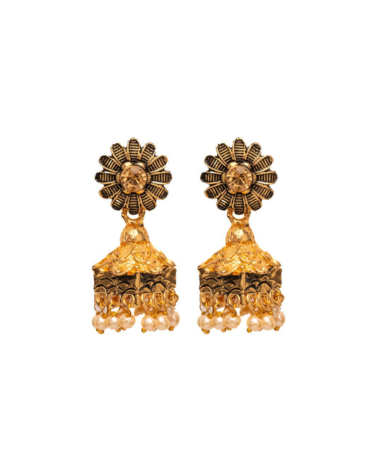 Gilded Blossom Jhumka Earrings - A Floral Ode to Timeless Glamour