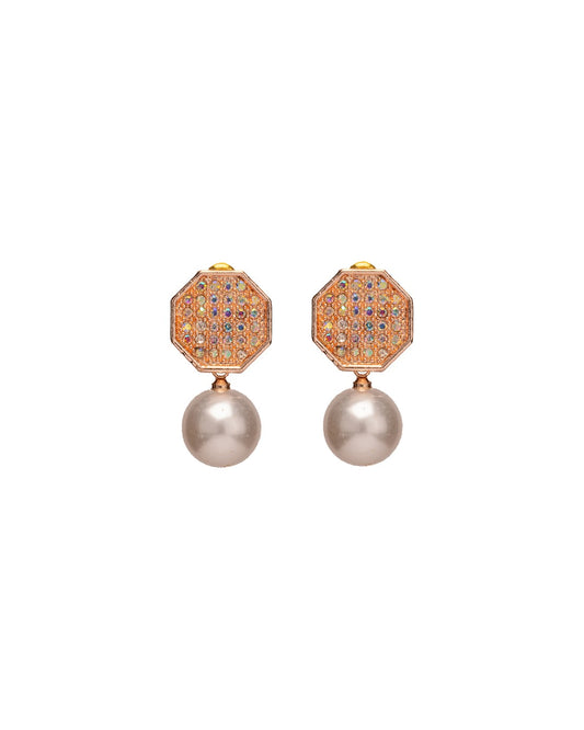 OctaGlow Pearl Studs - Art-Deco Drama Meets Classic Pearl