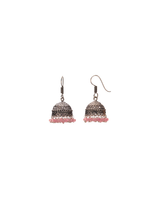 Rose Dust Oxidized Jhumka - Vintage Charm with a Hint of Blush