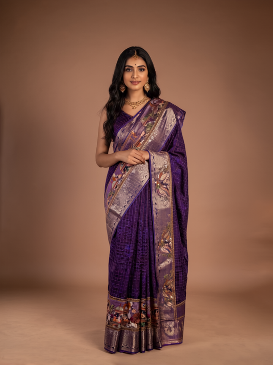 Purple Banarasi Heritage Saree - Peacocks and Palaces in a Royal Drape