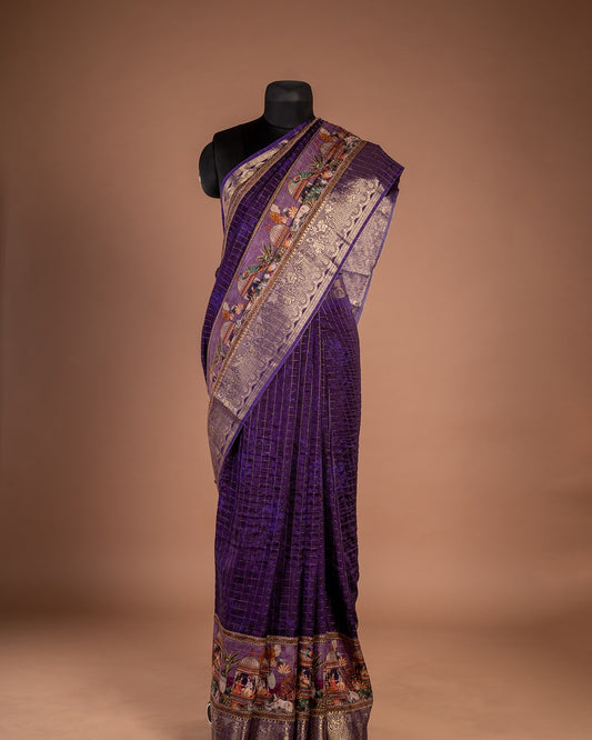 Purple Banarasi Heritage Saree - Peacocks and Palaces in a Royal Drape