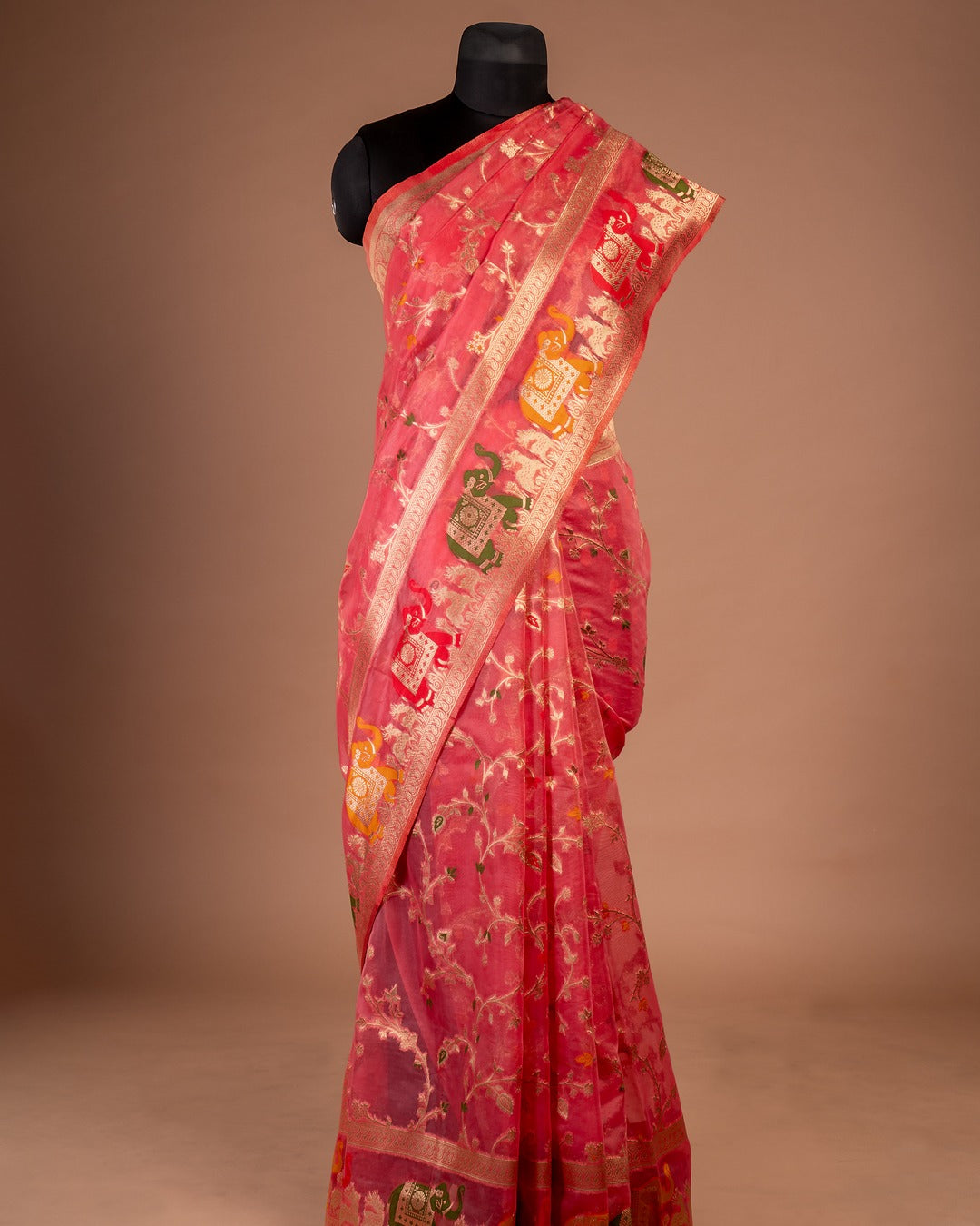 Pink Banarasi Silk Saree with Majestic Elephant Motifs - Whispers of Royalty in Pink