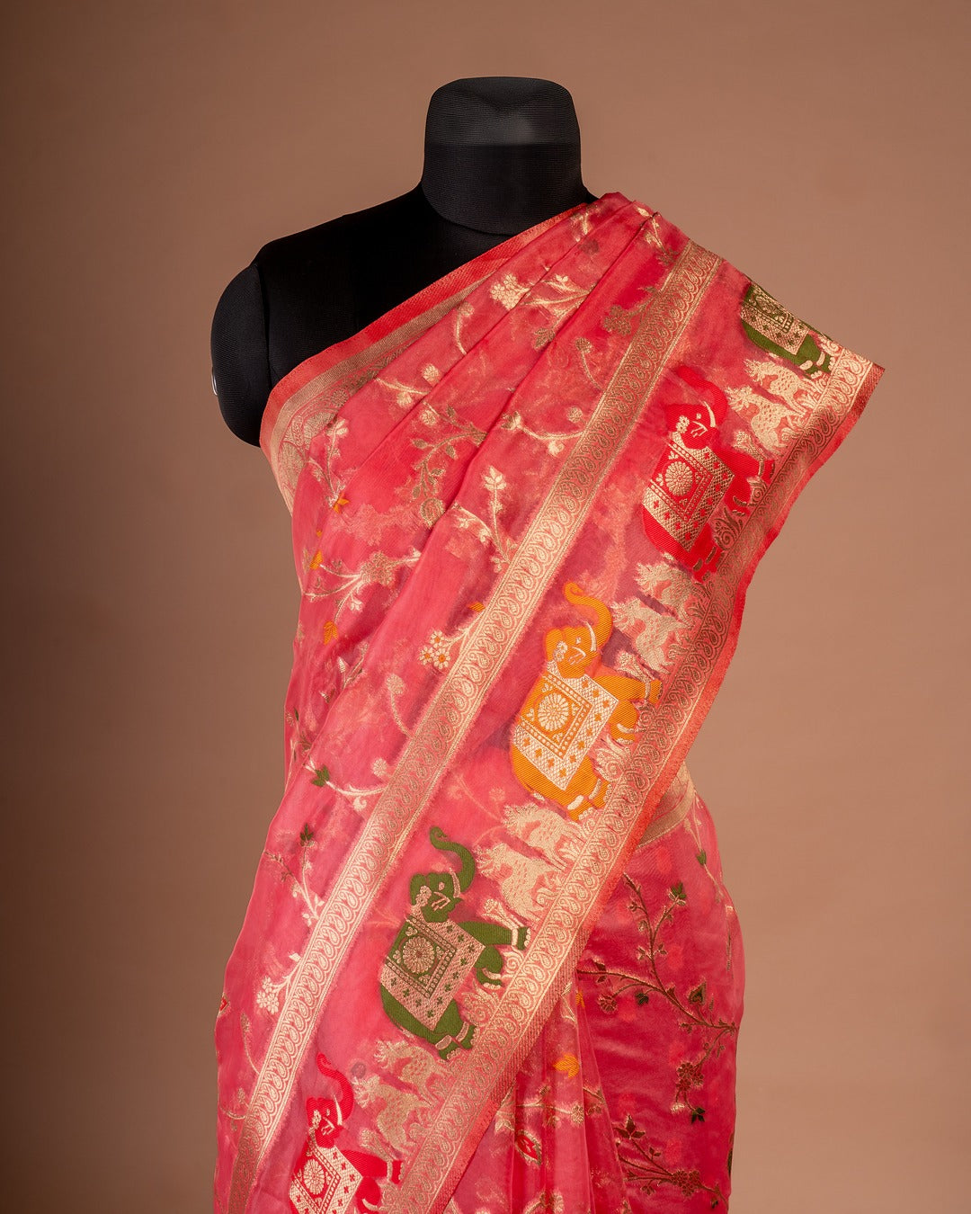Pink Banarasi Silk Saree with Majestic Elephant Motifs - Whispers of Royalty in Pink