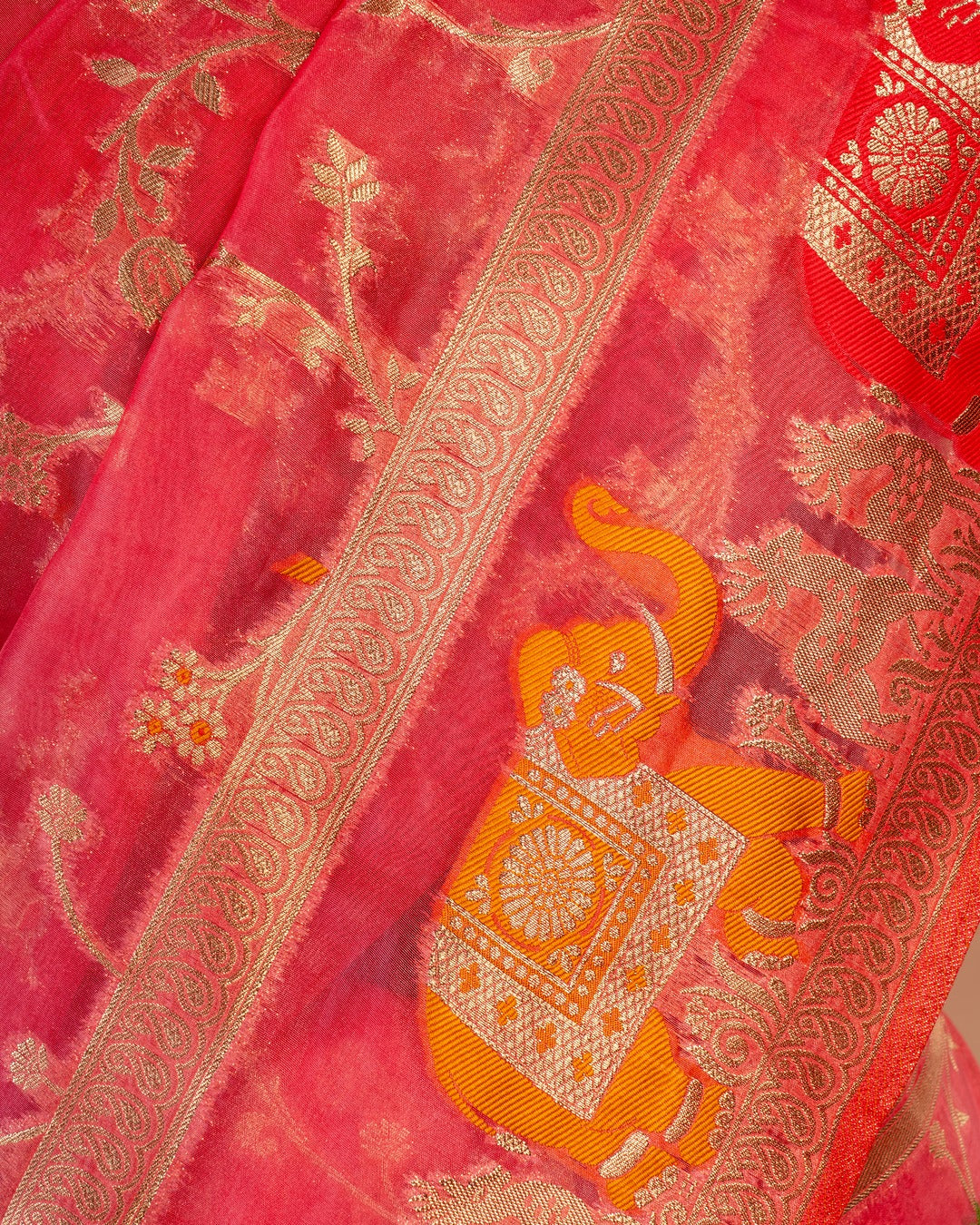 Pink Banarasi Silk Saree with Majestic Elephant Motifs - Whispers of Royalty in Pink