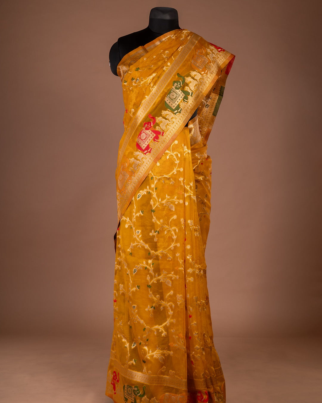 Mustard Jangla Jaal Katan Silk Saree - Celebrating Culture in Rich Banarasi Weaves