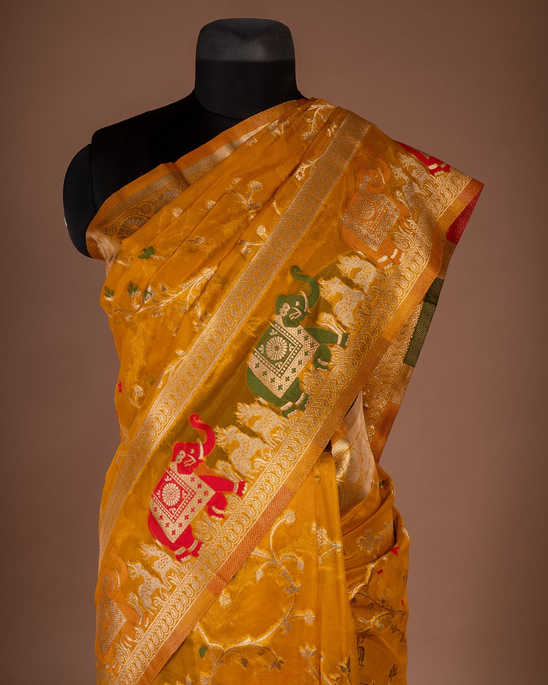 Mustard Jangla Jaal Katan Silk Saree - Celebrating Culture in Rich Banarasi Weaves