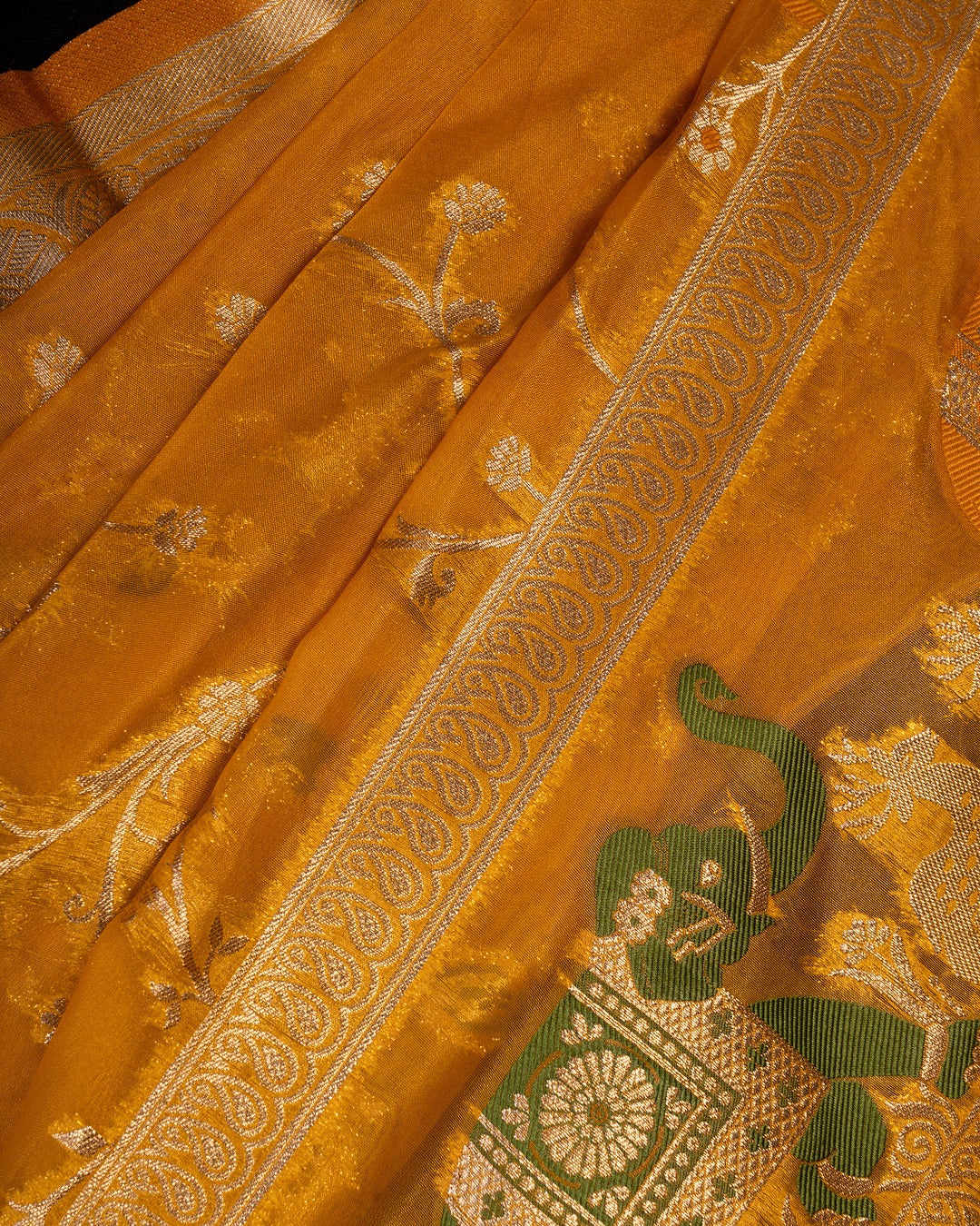 Mustard Jangla Jaal Katan Silk Saree - Celebrating Culture in Rich Banarasi Weaves