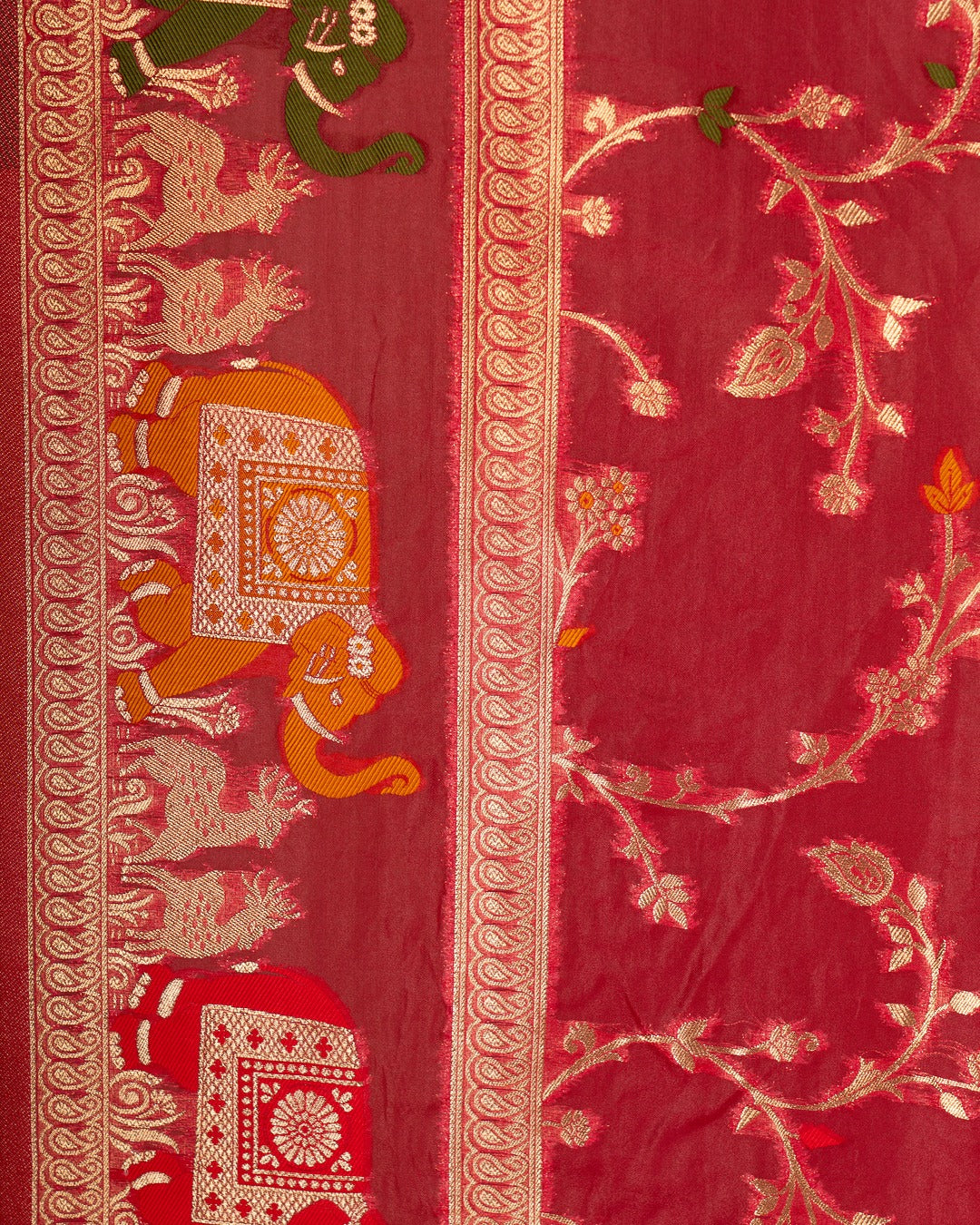 Rani Pink Soft Katan Silk Saree with Jangla Jaal & Royal Elephant Motifs - A Drape That Echoes Royal Celebrations