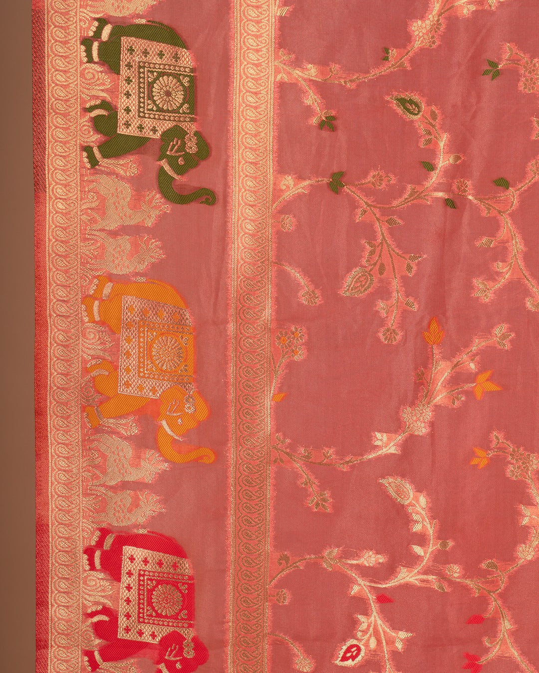 Pink Banarasi Silk Saree with Majestic Elephant Motifs - Whispers of Royalty in Pink