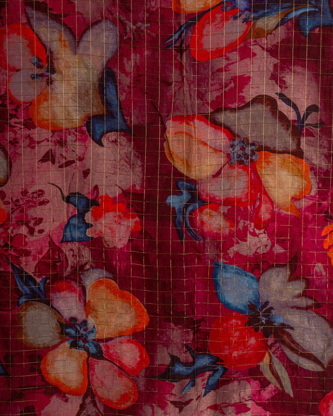 Wine Purple Banarasi Silk Saree with Bold Floral Prints - A Floral Fantasy Draped in Banarasi Elegance