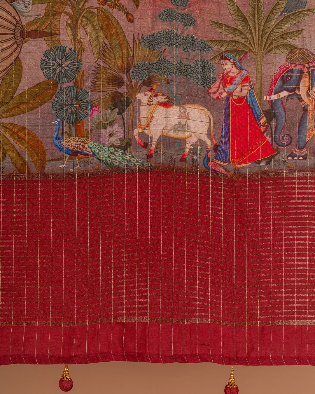 Maroon Banarasi Silk Saree with Majestic Palace Motifs - Royal Legacy, Woven in Threads