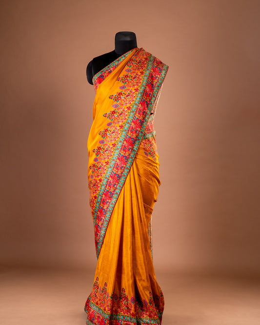 Sunlit Grace – The Mustard Yellow Embroidered Saree - Brighten Your Style with a Touch of Heritage
