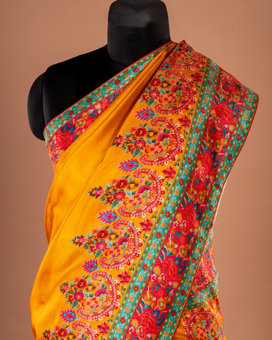Sunlit Grace – The Mustard Yellow Embroidered Saree - Brighten Your Style with a Touch of Heritage