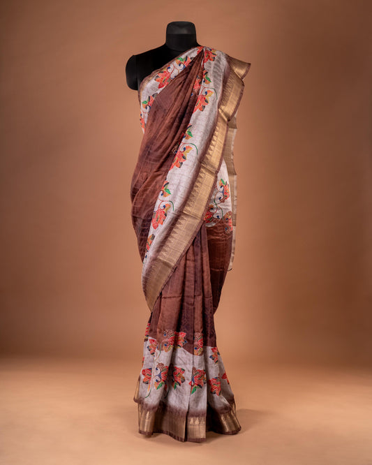 Elegance in Every Drape – Brown & Beige Embroidered Saree