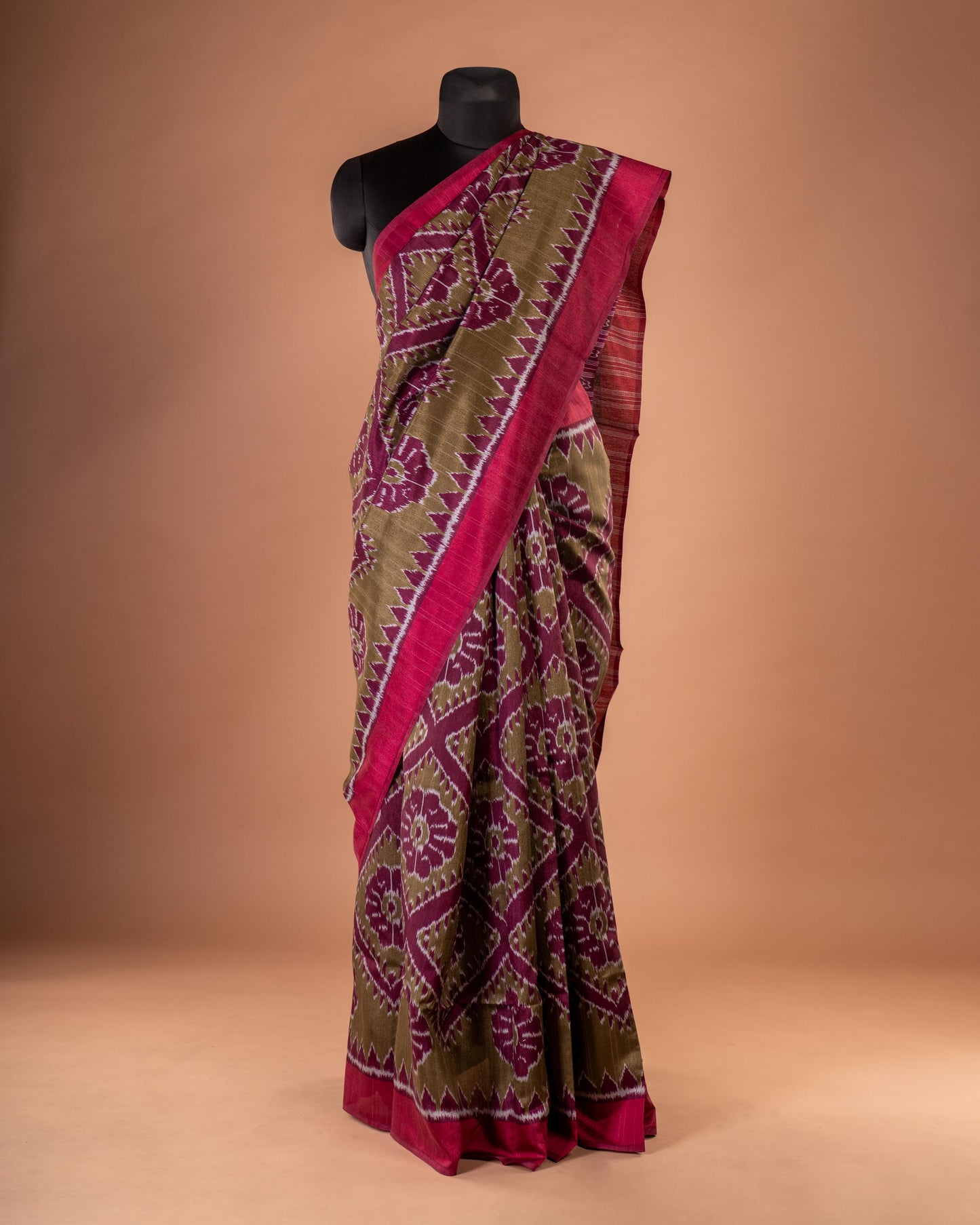 Threads of Tradition – Handcrafted Maroon & Olive Bandhani Saree