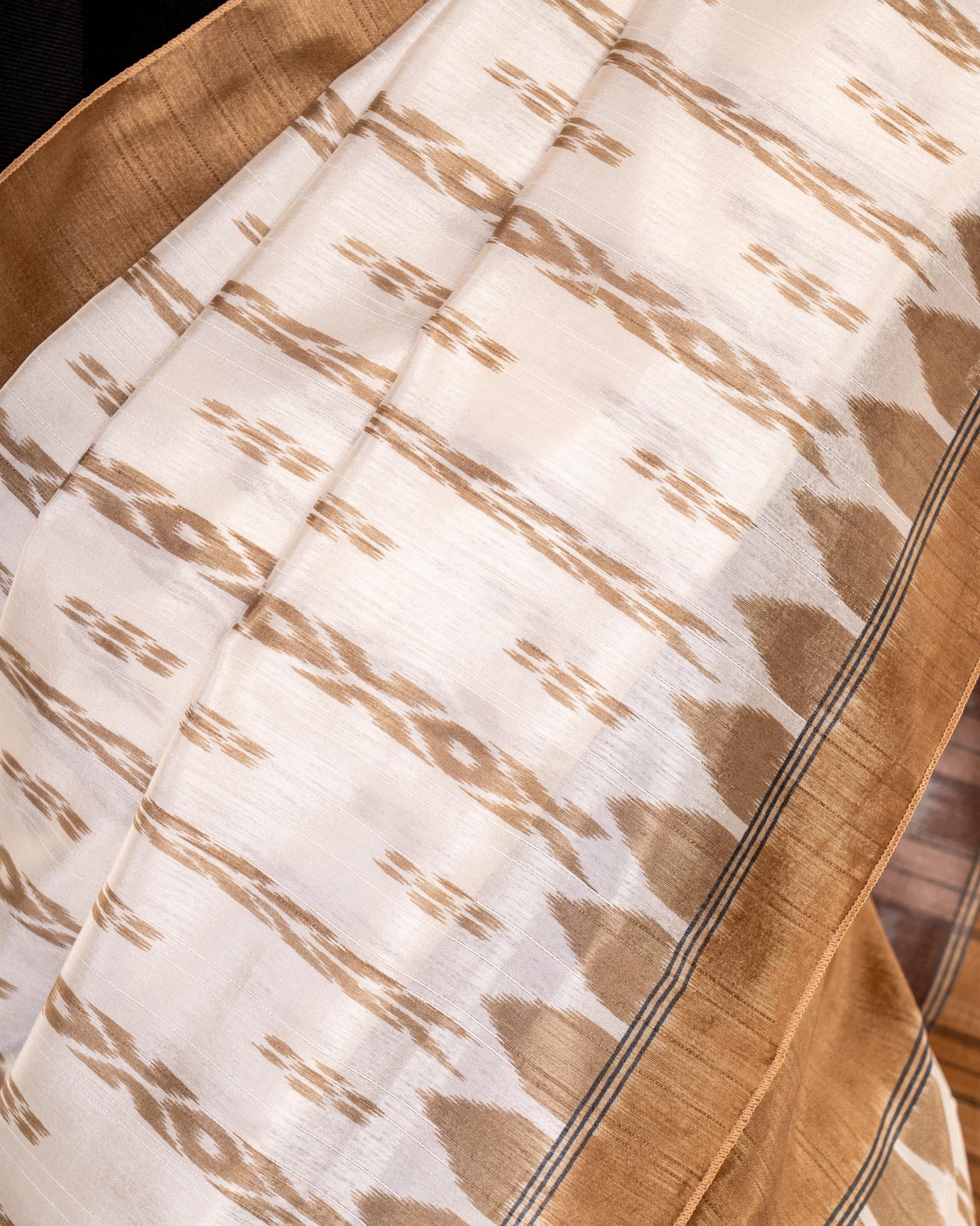 Grace in Simplicity Ivory Ikat Saree with Golden Elegance - Subtle Sophistication Woven with Heritage Charm