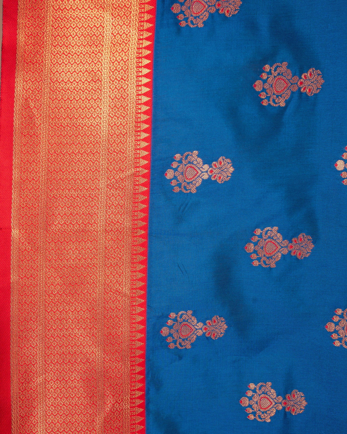 Royal Blue Paithani Saree with Rich Red Zari Border & Intricate Butti Work