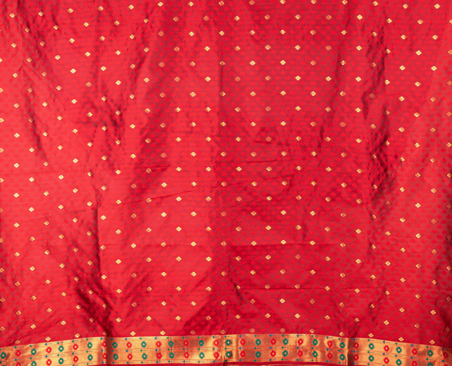 Kanya Kathaa Green Paithani Saree with Red Zari Border & Golden Butti Motifs