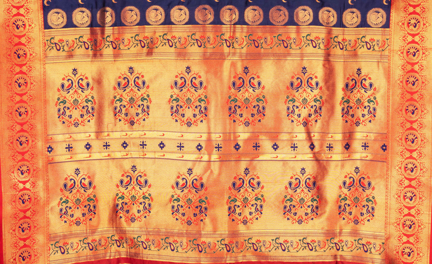 Kanya Kathaa – Royal Blue Paithani Saree with Red Border & Traditional Zari Work