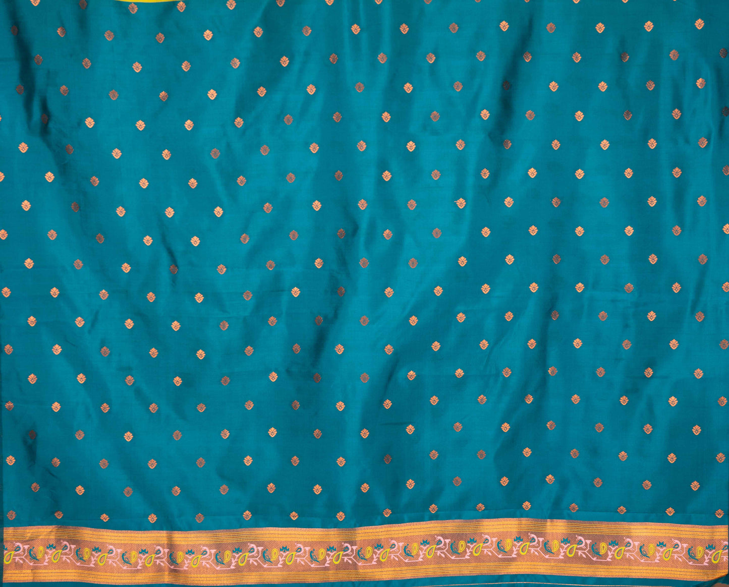 Kanya Kathaa – Lime Green Paithani Saree with Blue Border & Golden Zari