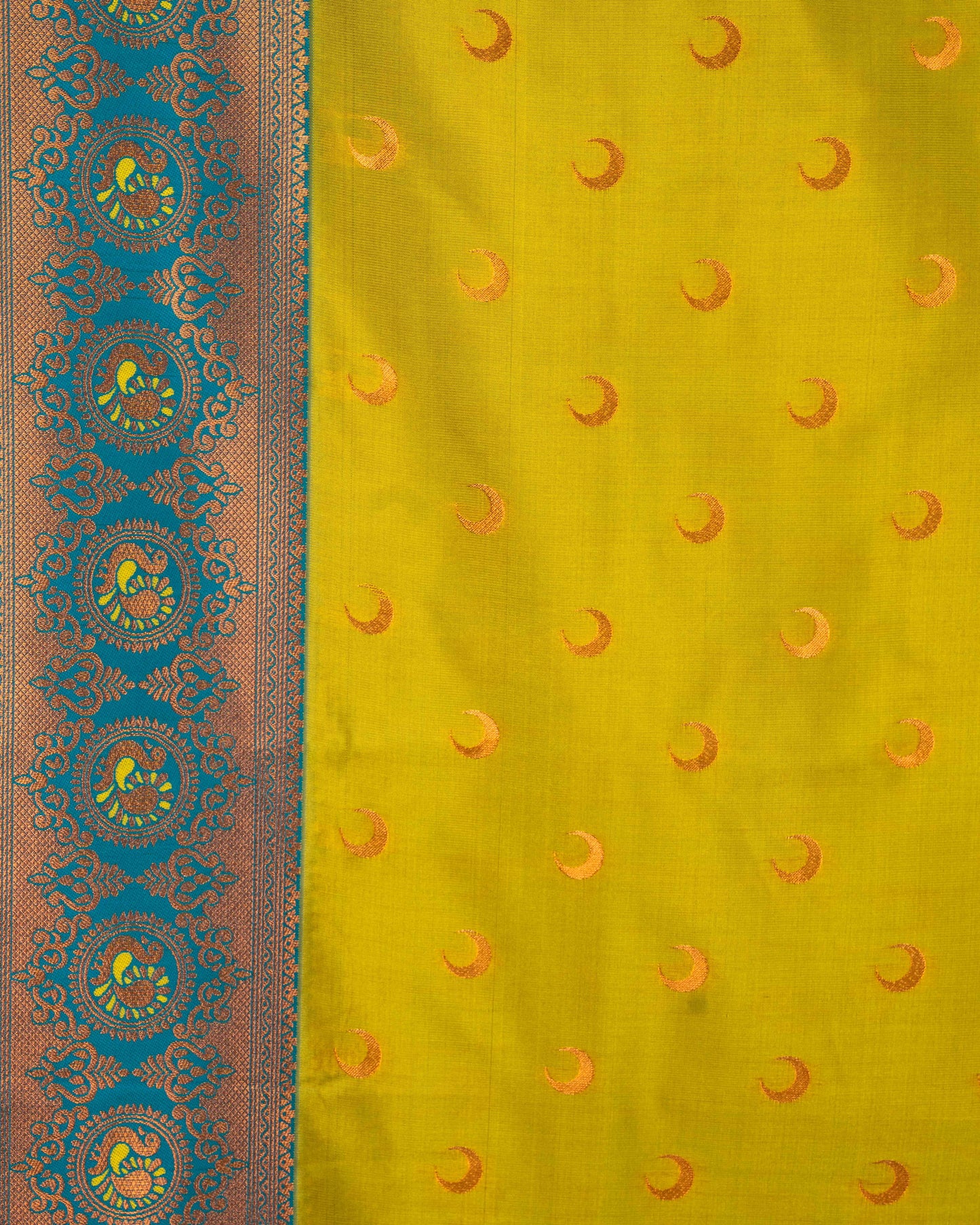 Kanya Kathaa – Lime Green Paithani Saree with Blue Border & Golden Zari